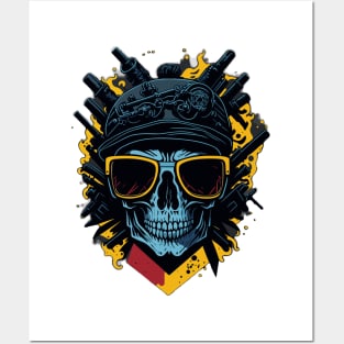 Skull with guns and sunglasses Posters and Art